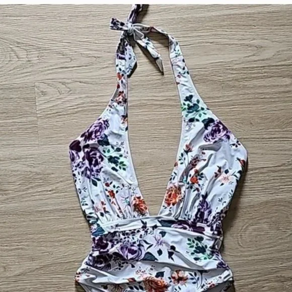 Cupshe Floral Cross Over Front One Piece M - Picture 4 of 6